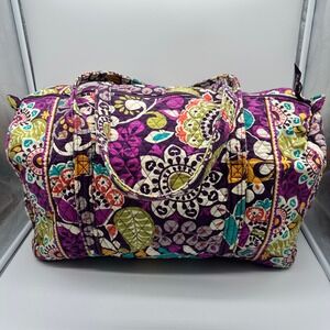 Retired Vera Bradley Plum Crazy Quilted Large Duffel Bag Purple Floral Paisley